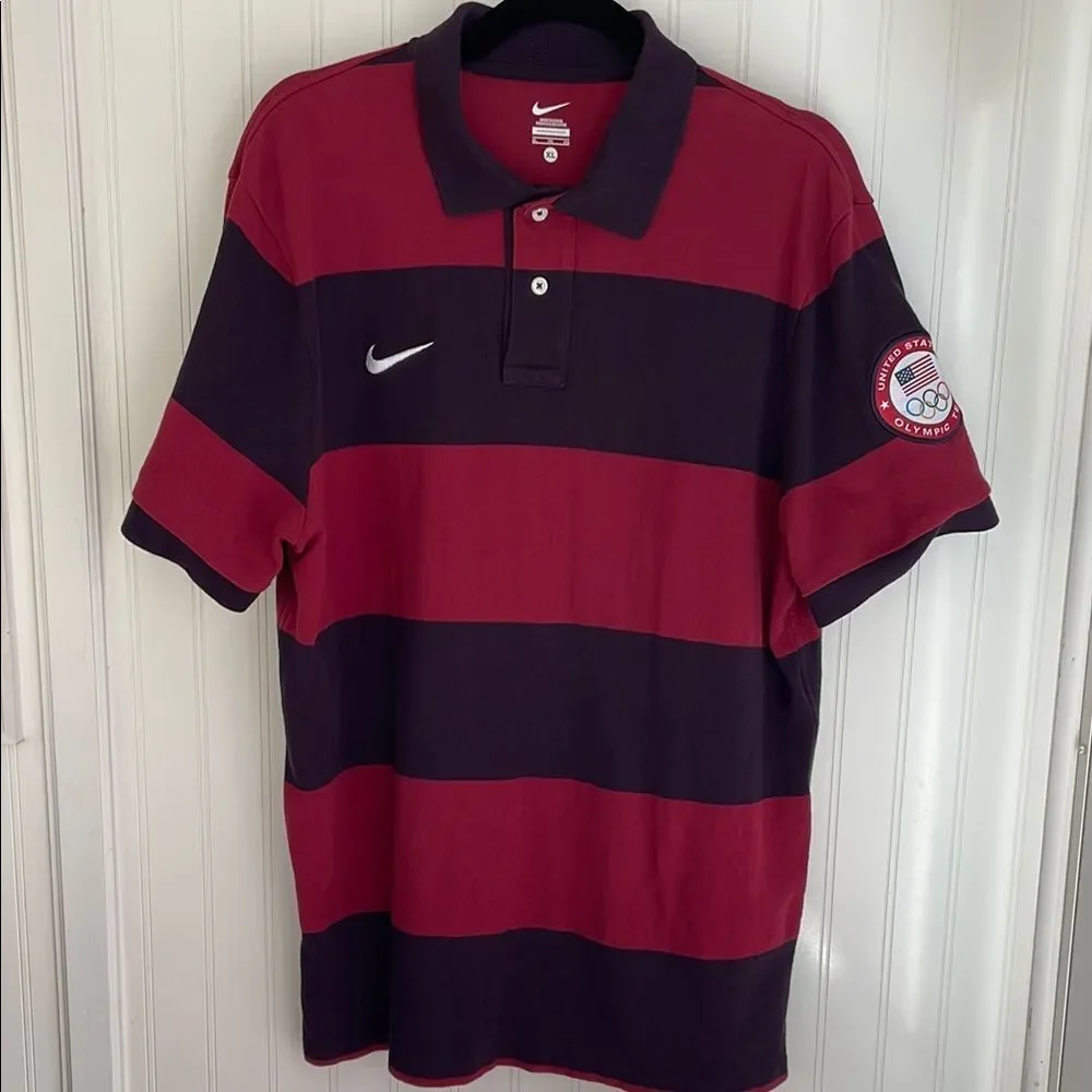 Nike Men’s Rugby Polo Striped Burgundy And Plum US Olympic Team Patch Swoosh‎ XL
